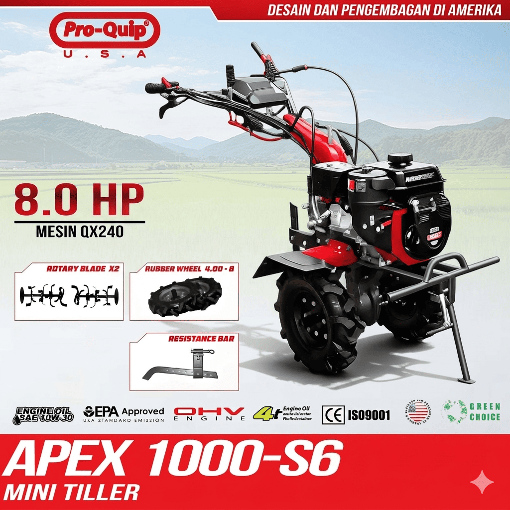 Mesin Bajak Mini Sawah Proquip Rover 1000-S6 Cultivator Mini Tiller Pro-Quip 1000 S6 Power Ditcher