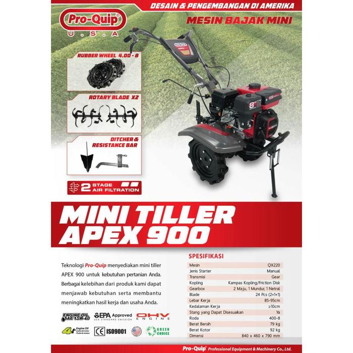 Mesin Traktor Mini Basah Kering Proquip APEX 900 Mini Tiller Cultivator Pro-Quip Apex900