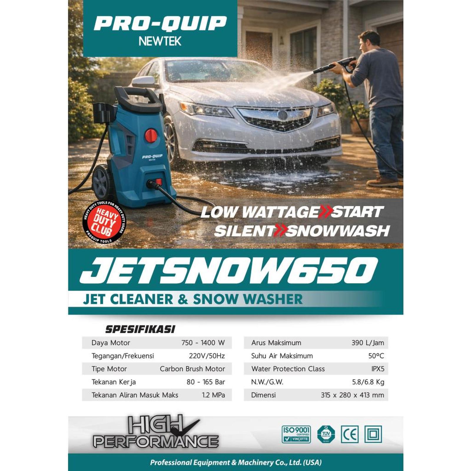 Pro-Quip Newtek JETSNOW650 Jet Cleaner Snow Washer 1400W 165Bar Mesin Steam Cuci Mobil Motor Silent