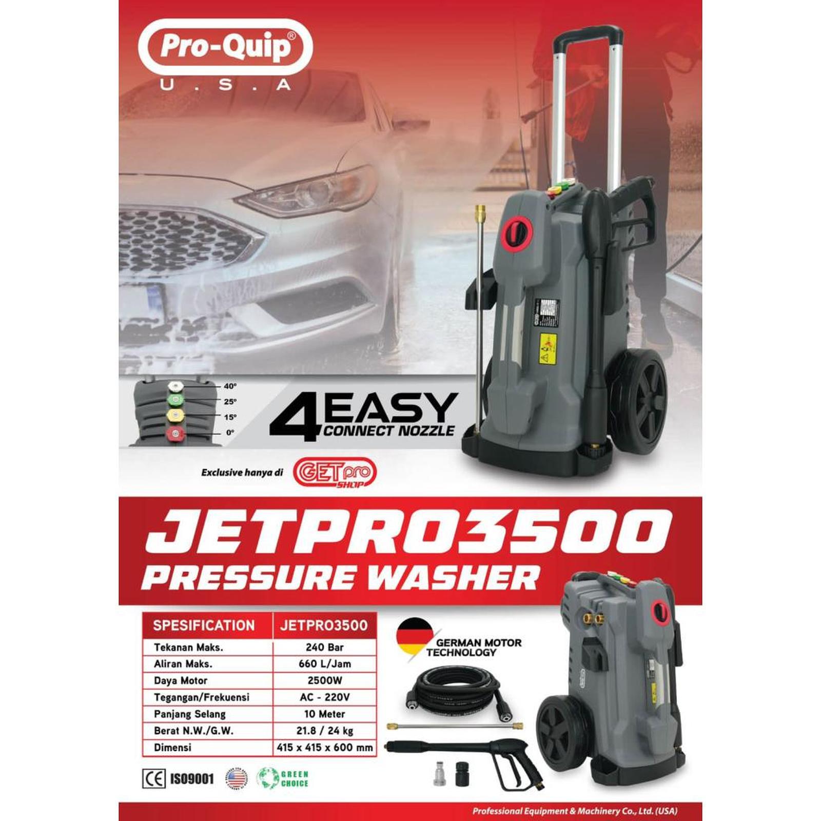 Pro-Quip JETPRO3500 Mesin Steam Cuci Mobil 240Bar 2500W 4 Nozzle Jet Cleaner High Pressure Industri