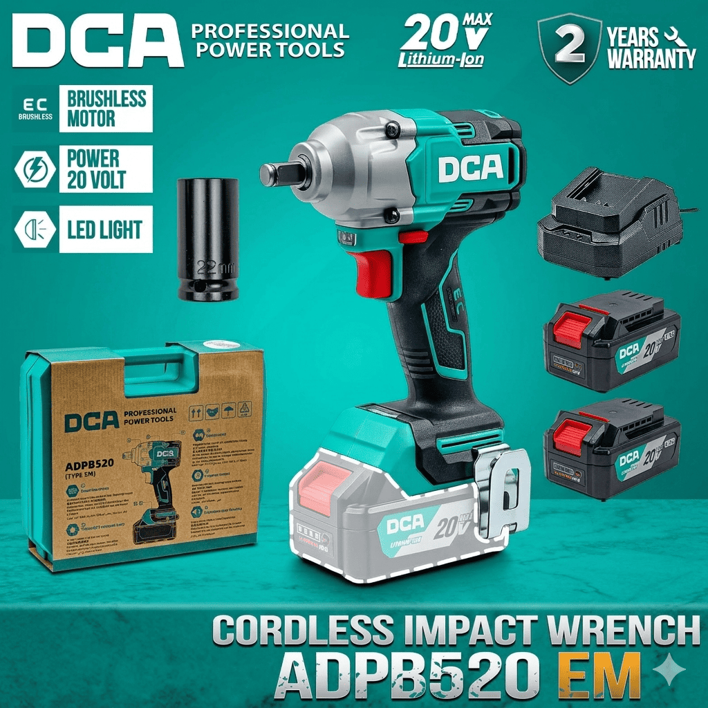 Mesin Buka Baut Baterai DCA ADPB520EM Impact Wrench Baterai ADPB 520 EM Mesin Buka Baut 20V Brushless